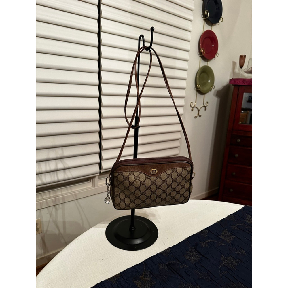 Gucci Brown & Beige Coated Canvas Crossbody Bag w/ Zip Top - Picture 3 of 14